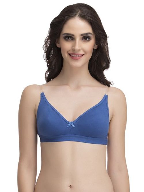 Clovia Non-Padded Bra with Transparent Back Strap & Shoulder Straps - Blue (34B): Buy Clovia Non-Padded Bra with Transparent Back Strap & Shoulder Straps - Blue (34B) Online at Best Price in