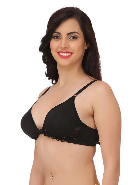 Clovia Cotton Rich Non Padded Front Open Plunge Bra Black 40c 5 