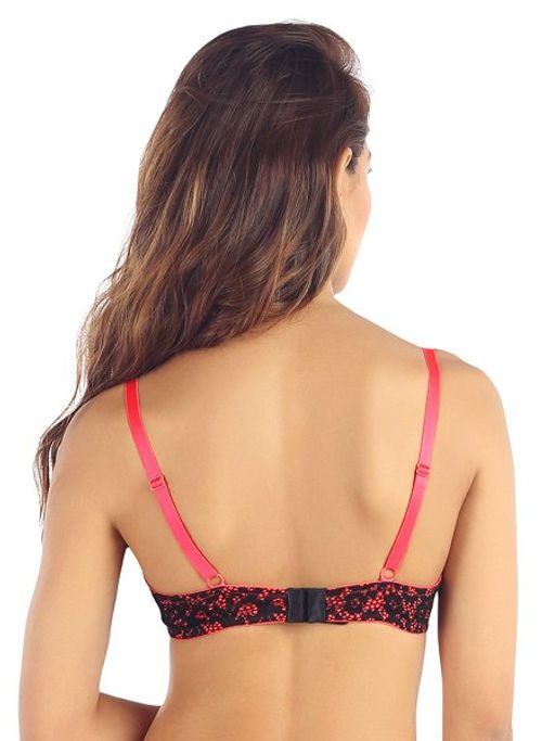 Buy Candyskin Nylon Spandex Push Up Plain With Lace Band Bra (Red-Black) 32A  Online