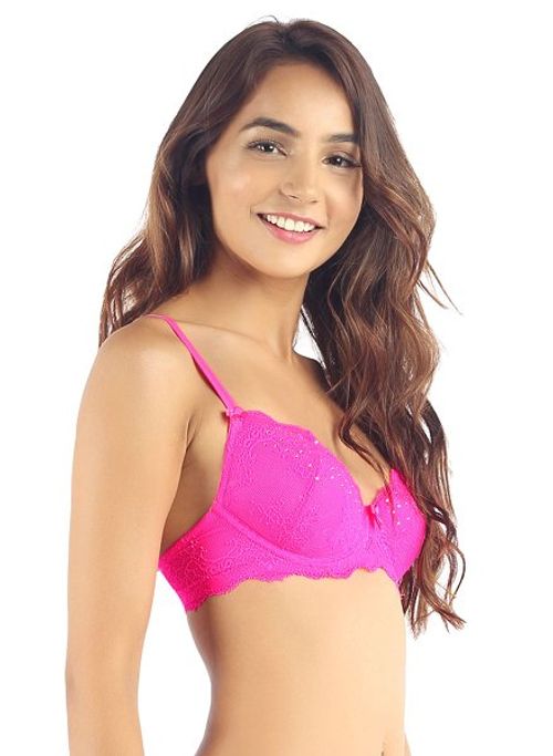 Buy Candyskin Nylon Spandex Demi Lace With Swarovski Bra (Pink) Online