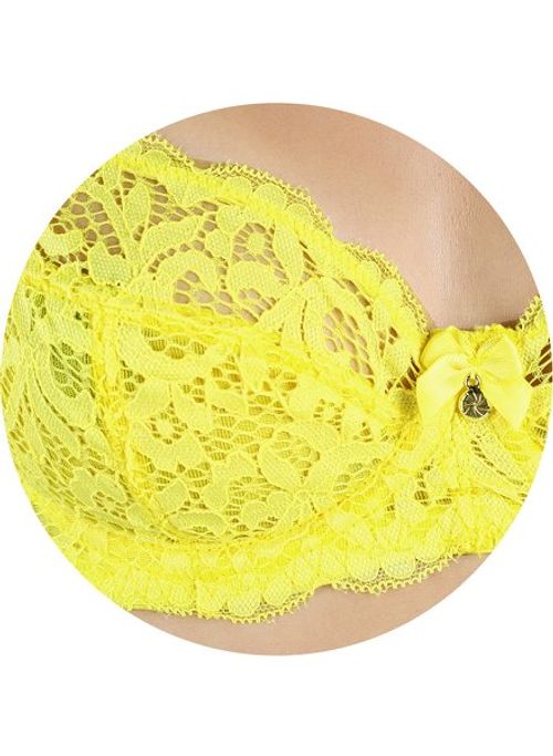 Candyskin Nylon Spandex Unlined Demi Lace Bra (Yellow) - 34D