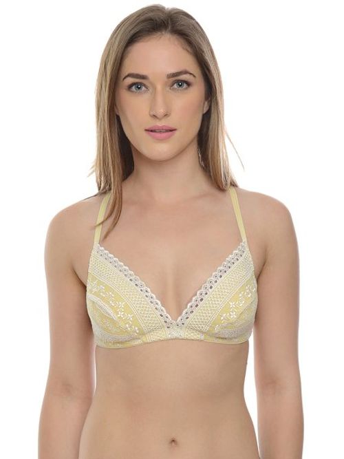 Buy Da Intimo Women Mustard Yellow Lace Heavily Padded Non Wired