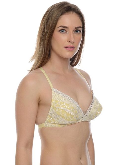 Buy Da Intimo Women Mustard Yellow Lace Heavily Padded Non Wired