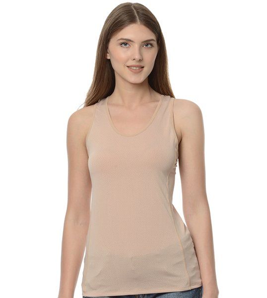 Da Intimo Beige Solid Non Padded Active Wear Top - Nude (S)
