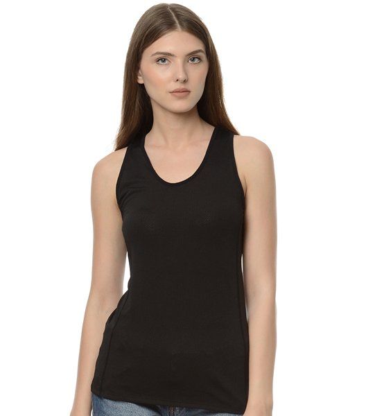 Da Intimo Black Solid Non Padded Active Wear Top (M)