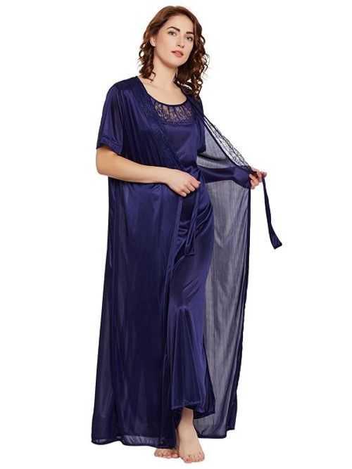 Buy Clovia Satin Nighty Robe Blue (Free Size) Online