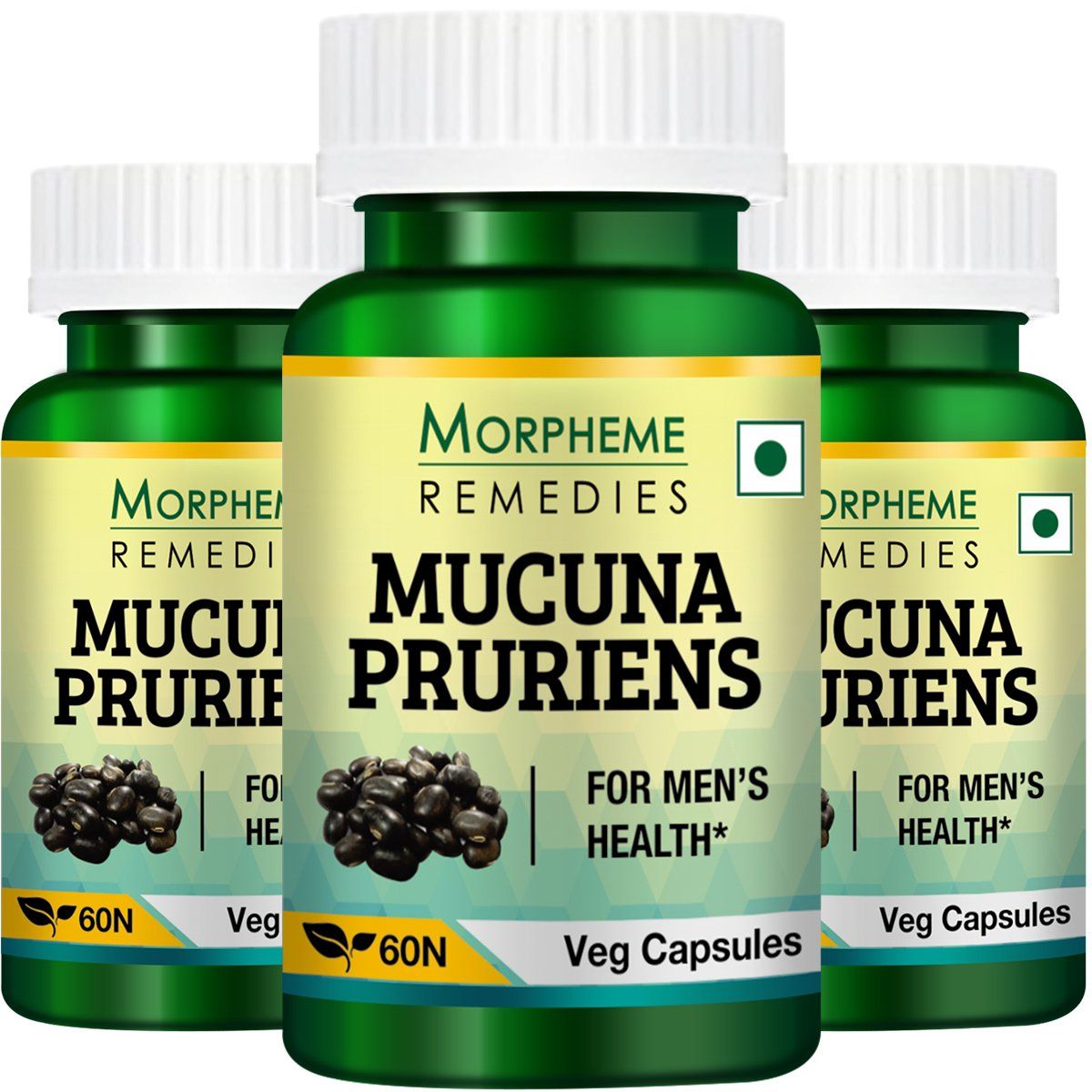 Morpheme Mucuna Pruriens (Kapikachhu) 500mg Extract - 60 Veg Caps (3 Bottles)