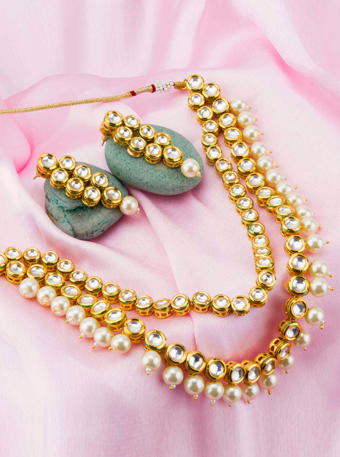 Jewels Galaxy GoldToned DualStranded Kundan Jewellery Set Buy Jewels Galaxy GoldToned Dual