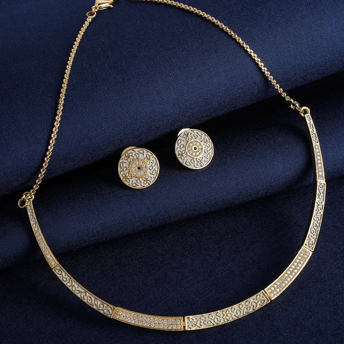 AccessHer Gold-Plated CZ Studded Meenakari Jewellery Set