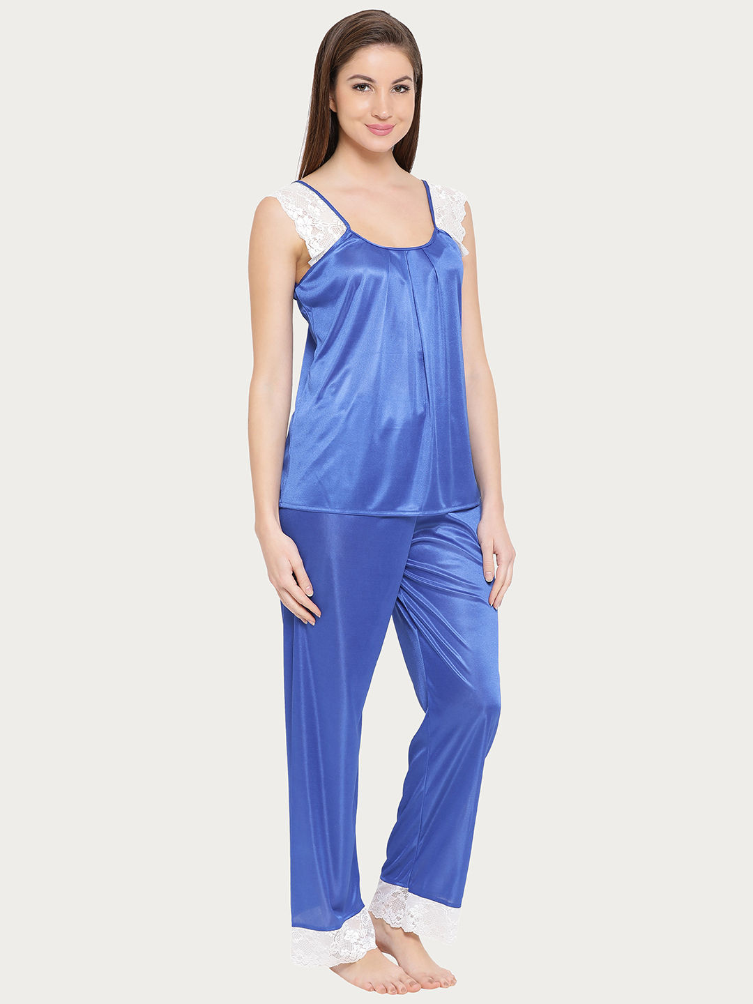 Buy Clovia 7 Pc Satin Nightwear Set Blue Free Size Online