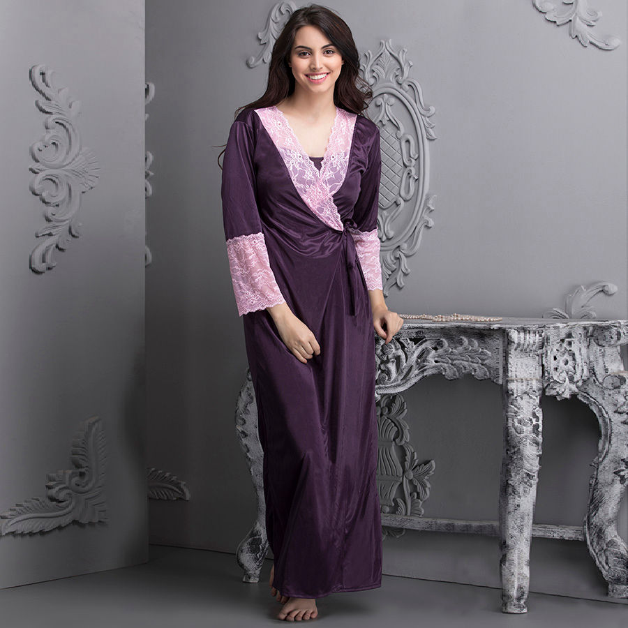Clovia Women Purple Solid 7-Piece Nightdress Set