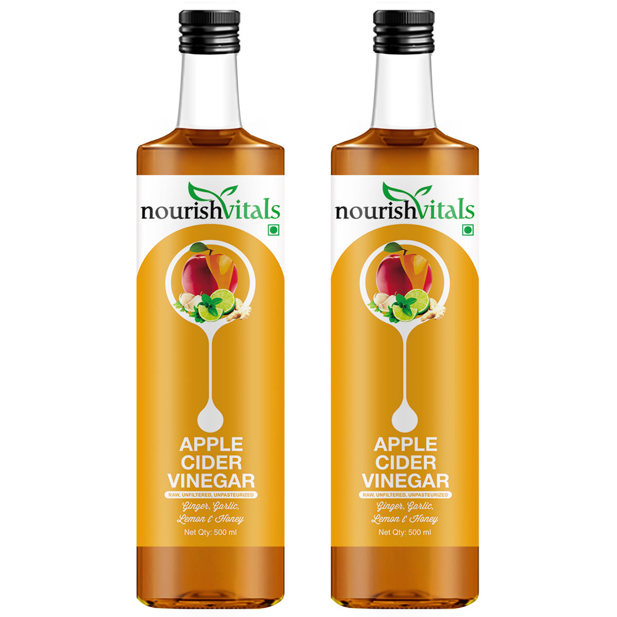 Nourish Vitals Apple Cider Vinegar with Ginger, Garlic, Lemon and Honey x 2 Bottles