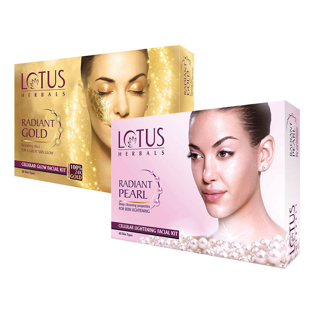 Lotus Herbals Radiant Gold Cellular Glow & Pearl Facial Kit Combo: Buy ...
