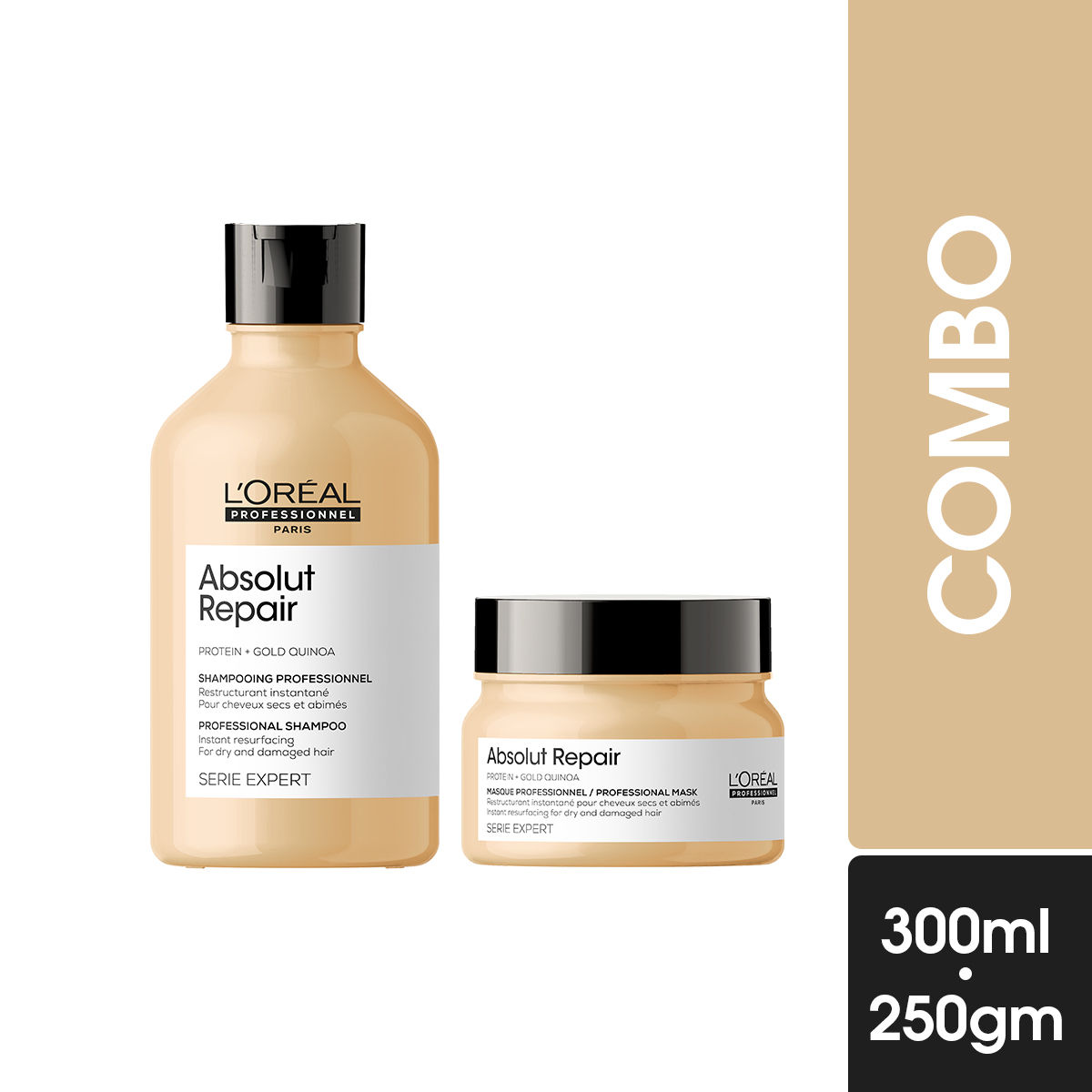 L'Oreal Professionnel Absolut Repair Shampoo 300ml & Hair Mask 250gm Combo, Serie Expert