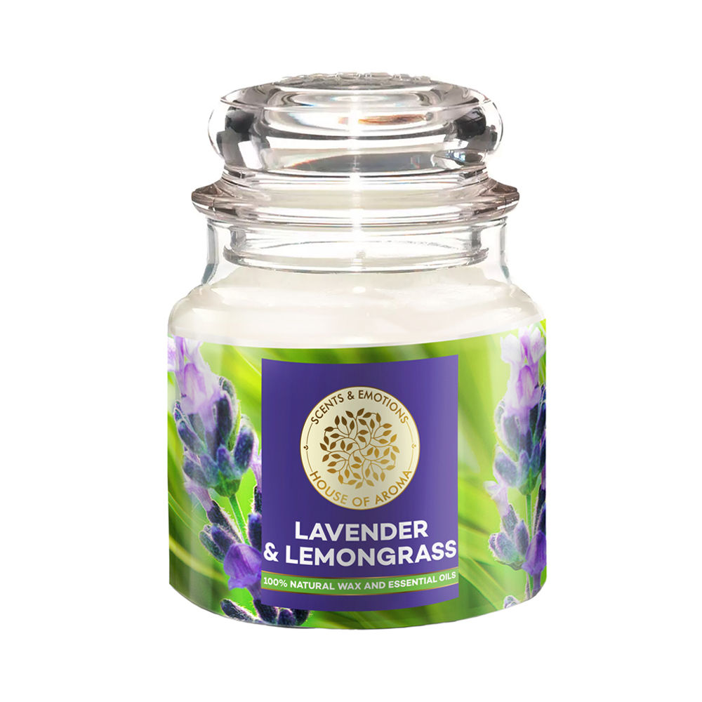 House of Aroma Lavender & Lemongrass Scented Jar Candle for Aromatherapy Made - 1 Pcs