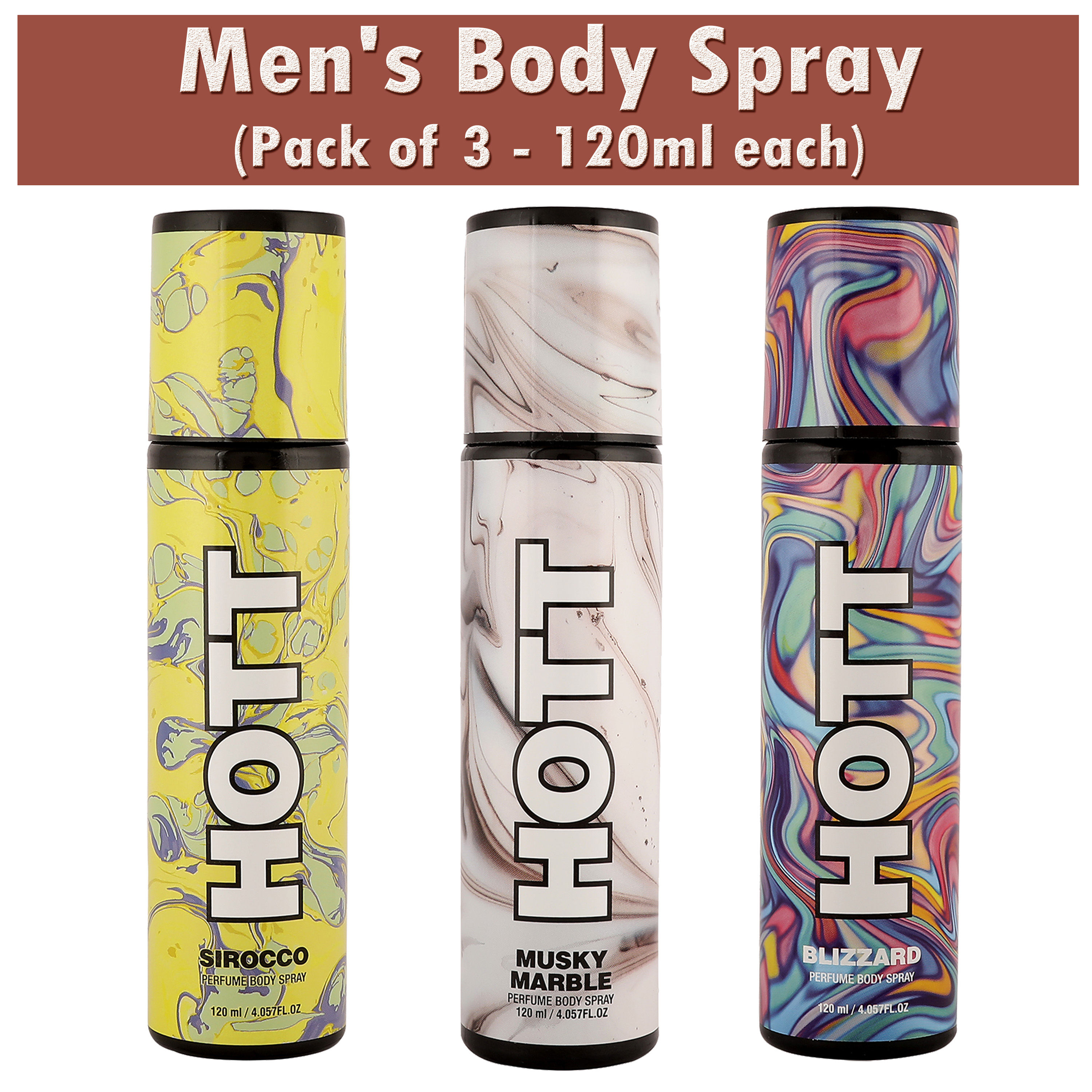 HOTT Musky Marbl , Sirocco, Blizzard Perfume Body Spray For Men (Pack Of 3)