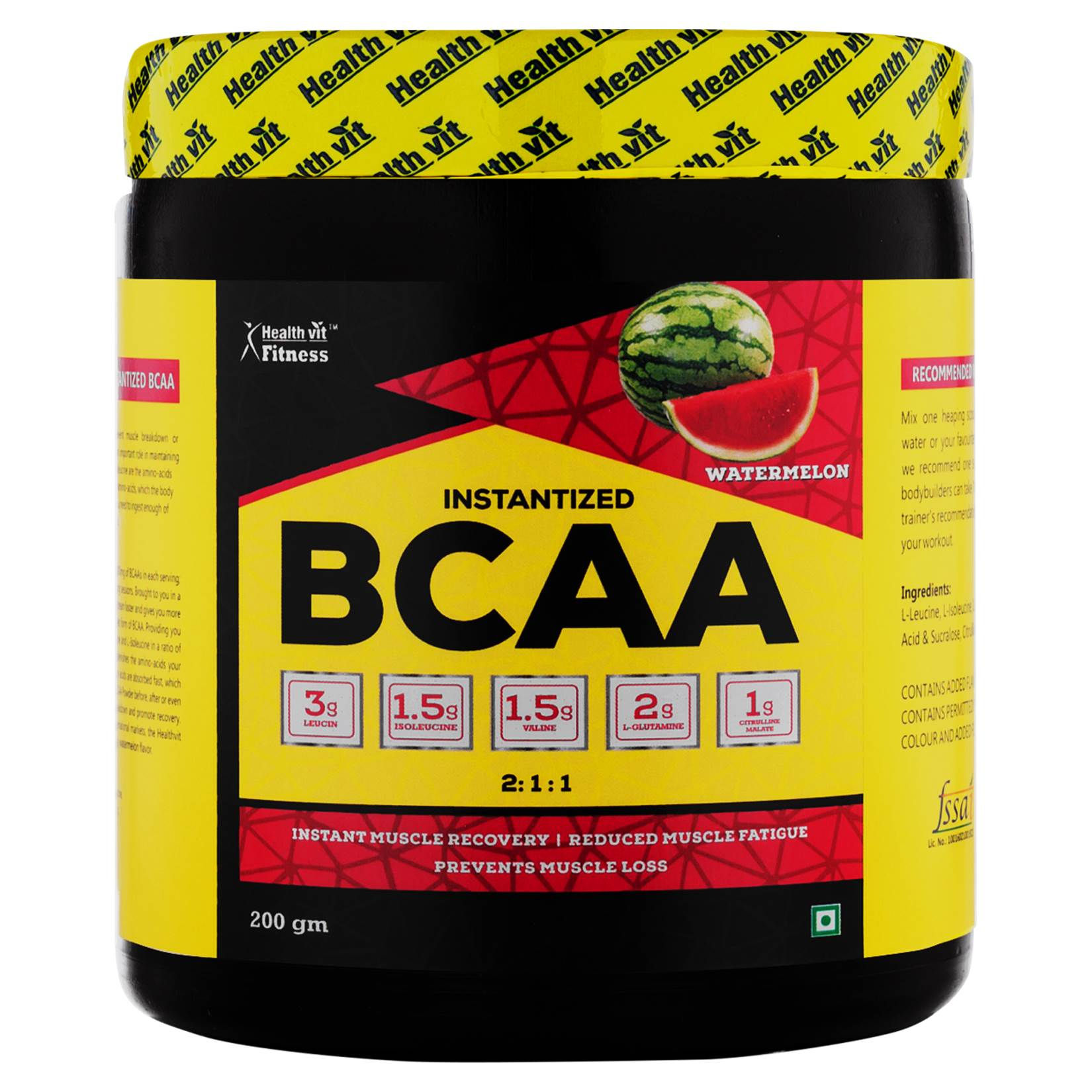 HealthVit Fitness BCAA Powder 6000 (2:1:1) Watermelon Flavour