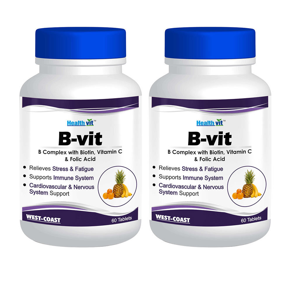 HealthVit B-Vit Vitamin B Complex With Bioton, Vitamin C & Folic Acid Tablets (Pack Of 2)