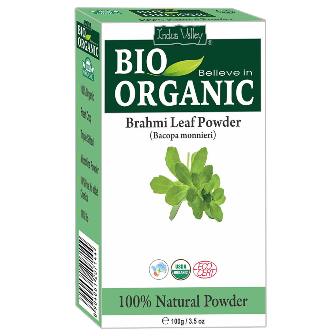 Indus Valley Bio Organic 100% Natural Brahmi Leaf Hair Color Powder