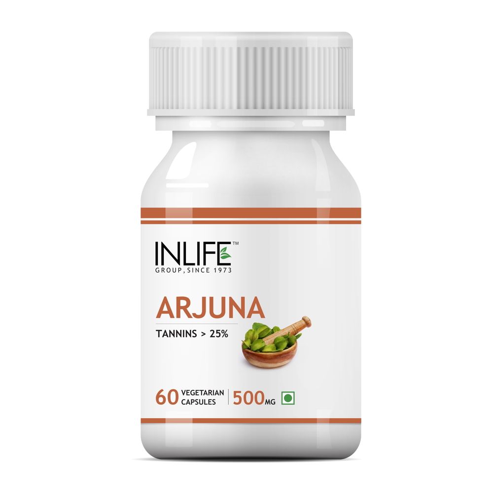 INLIFE Natural Arjuna Extract 500mg, 60 Veg Capsules For Cardiac & Brain Health