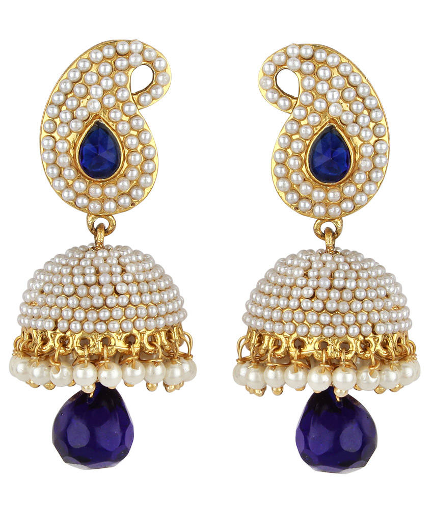 Anika's Creations Pearl Embedded Blue Jhumki Earrings