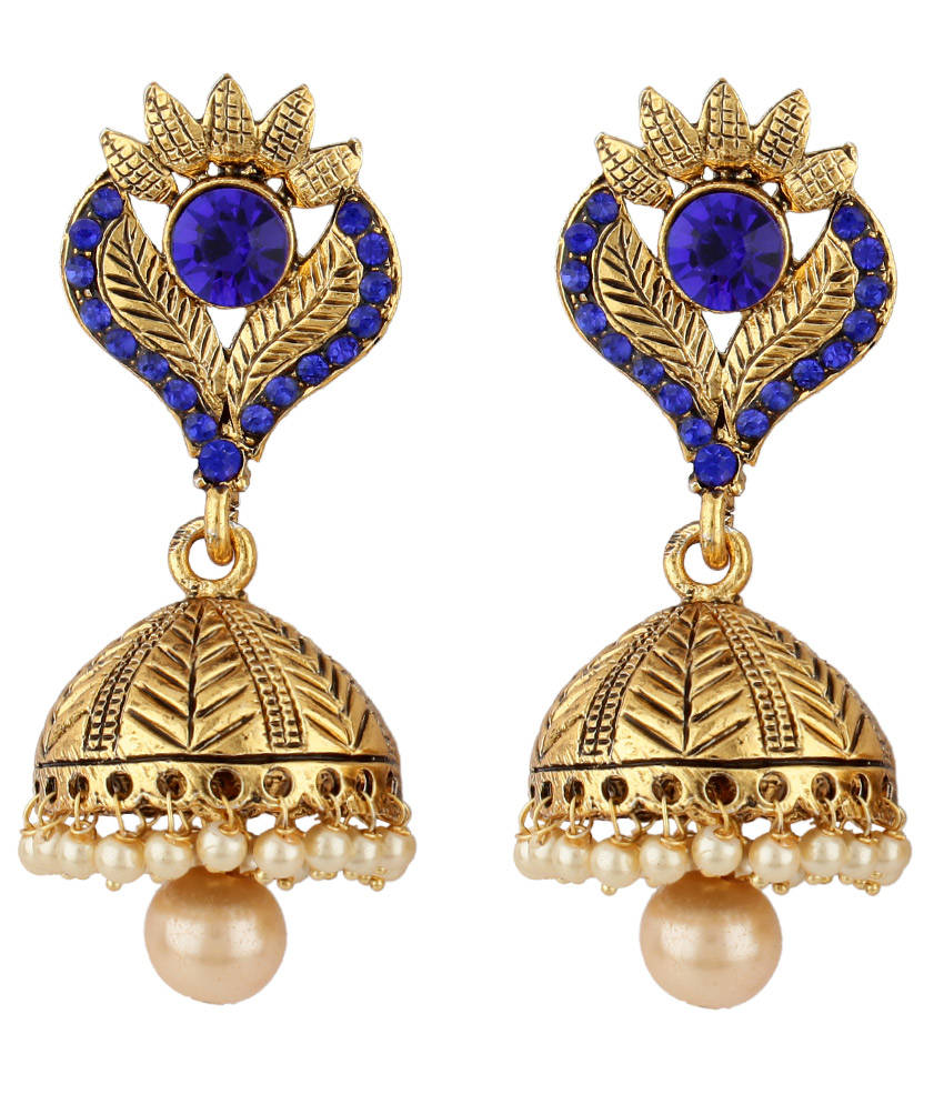 Anika's Creations Traditional Partywear Blue Jhumki Earrings