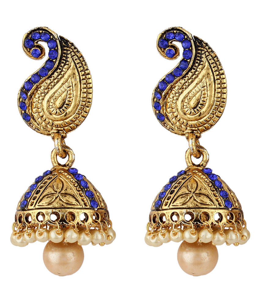 Anika's Creations Traditional Partywear Blue Jhumki Earrings