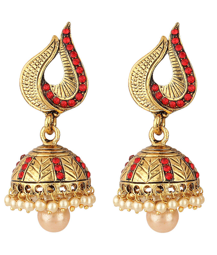 Anika's Creations Traditional Partywear Red Jhumki Earrings