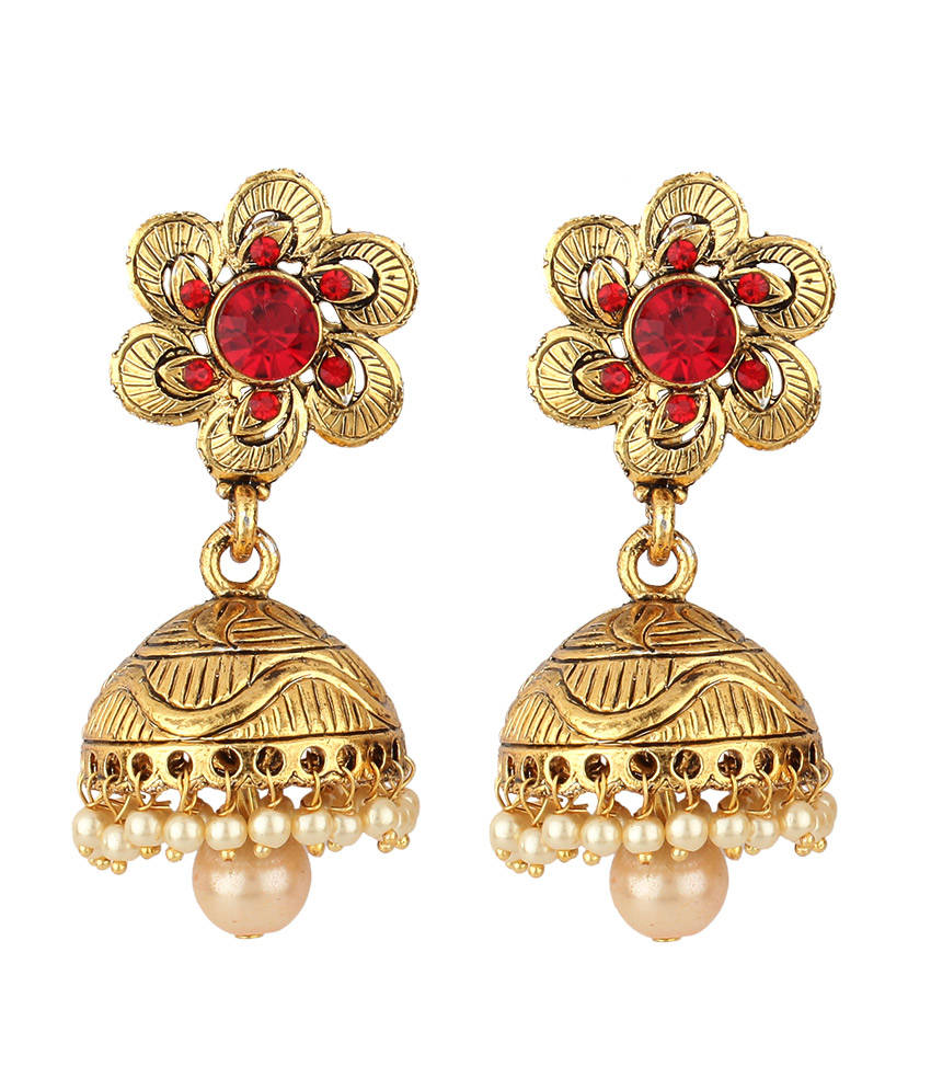 Anika's Creations Traditional Partywear Red Jhumki Earrings