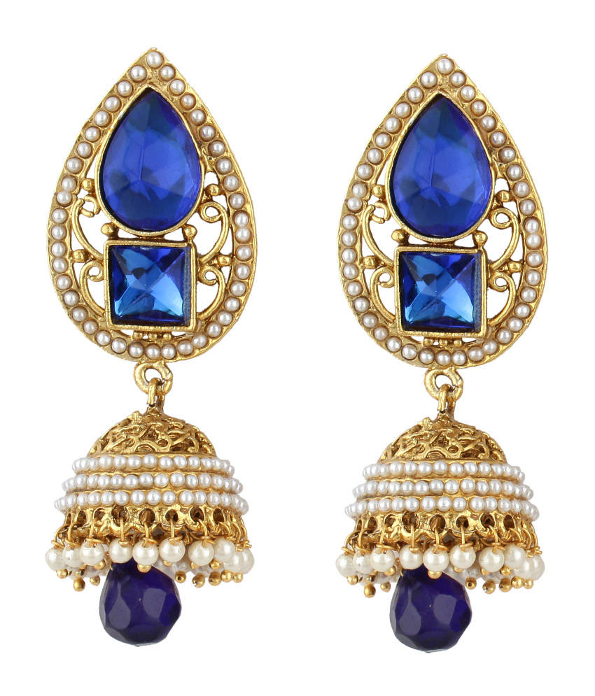 Anika's Creations Pearl Embedded Blue Designer Jhumki Earrings