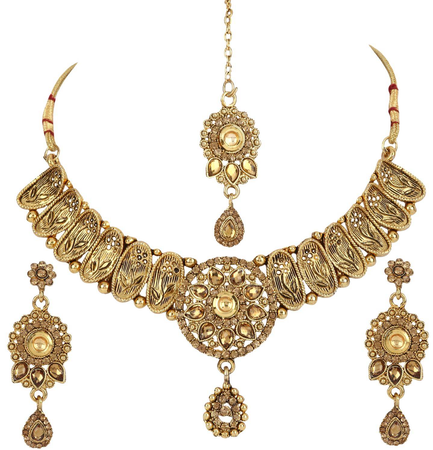Anika's Creation Designer Traditional Gold Wedding Wear Jewellery Set With Maang Tikka