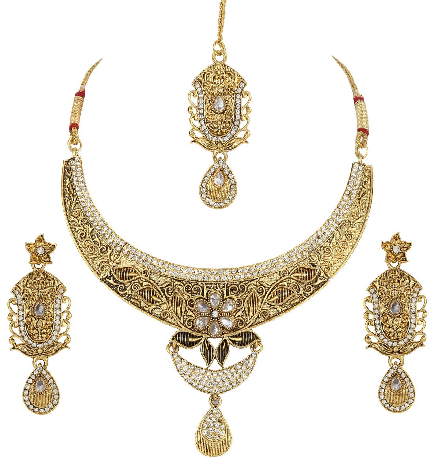 Anika's Creation Designer Traditional Gold Wedding Wear Jewellery Set With Maang Tikka