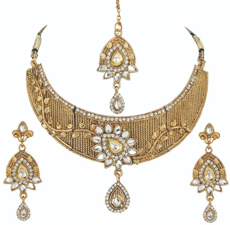 Anika's Creation Designer Traditional Gold Wedding Wear Jewellery Set With Maang Tikka