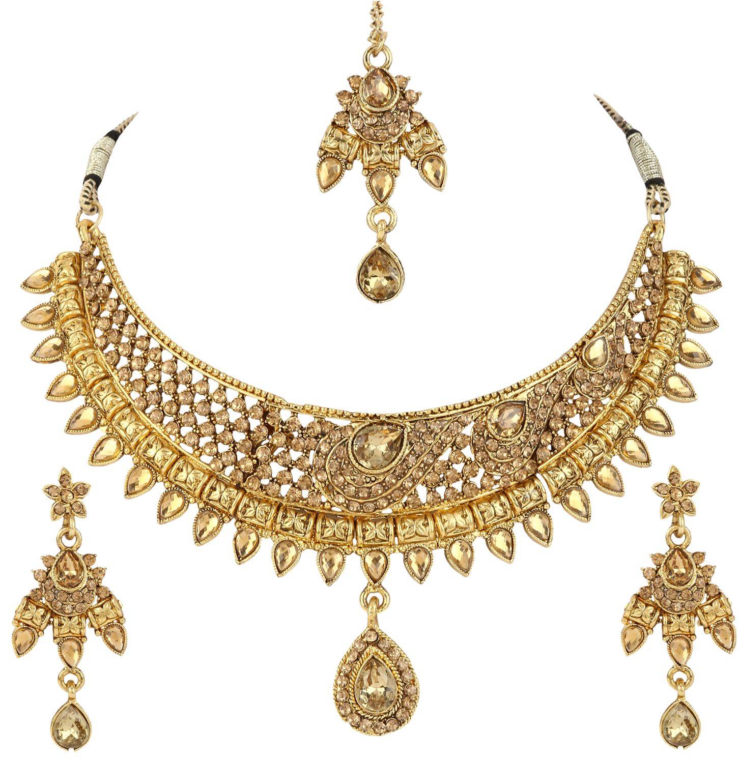 Anika's Creation Designer Traditional Gold Wedding Wear Jewellery Set With Maang Tikka