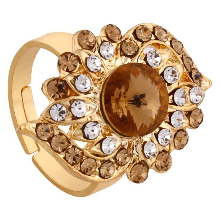 Anika's Creation Stone Studded Gold Plated Designer Ring