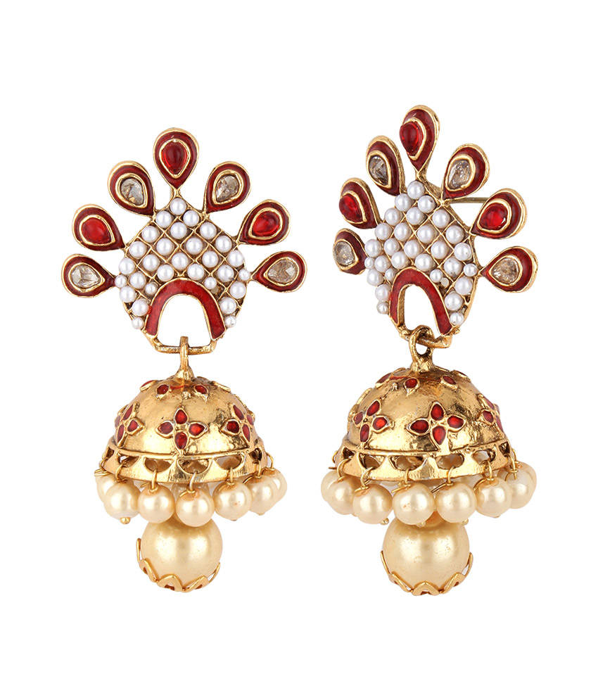 Anika's Creation Pearl Embedded Jhumki Earrings