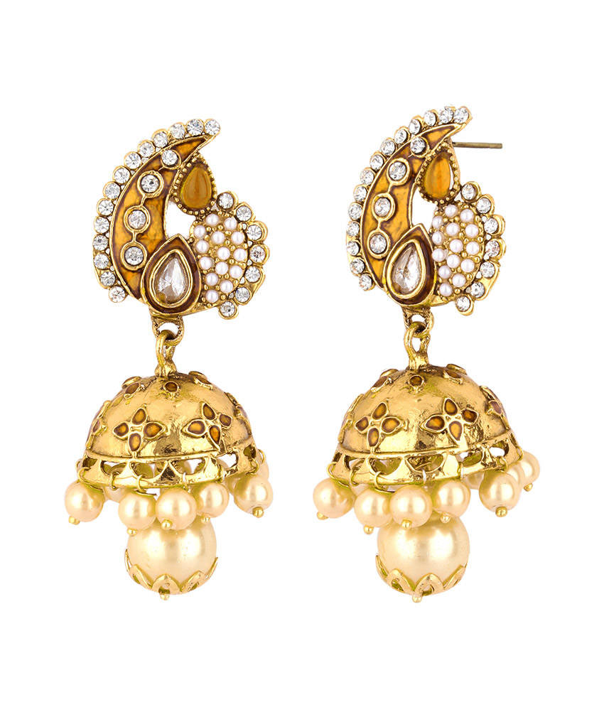 Anika's Creation Floral Design Meenakari Jhumki Earrings