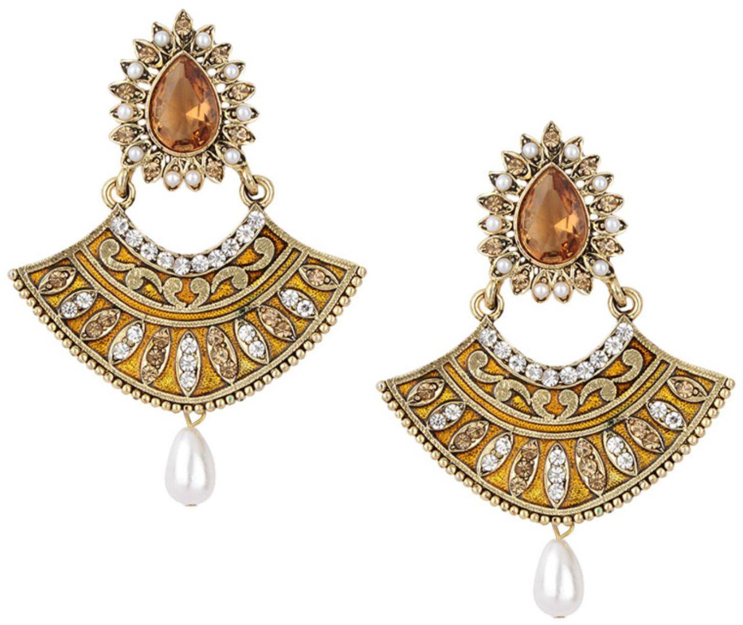 Anika's Creation Floral Design Meenakari Chandbali Earrings