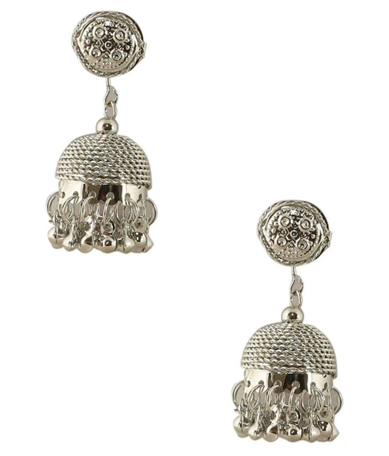 Anika's Creation Partywear Silver Jhumki Earring