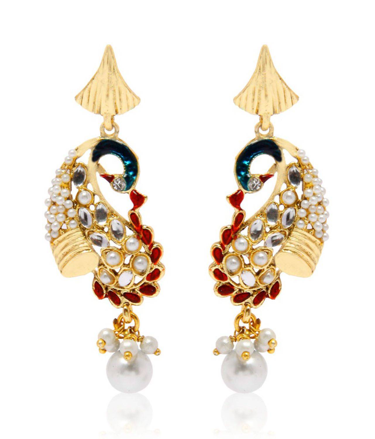 Anika's Creation Elegant Peacock Design Meenakari Earrings