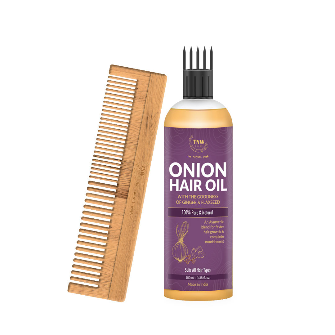TNW The Natural Wash With Neem Wood Comb With Onion Hair Oil For Hair Growth