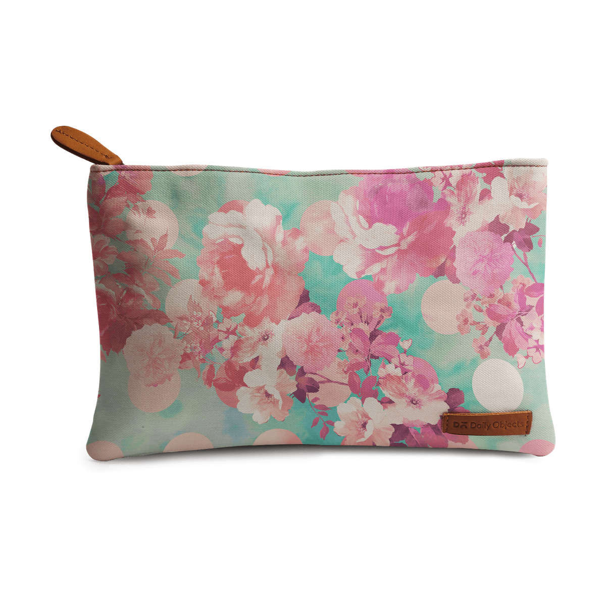 DailyObjects Romantic Pink Retro Floral Pattern Teal Polka Dots Regular Stash Pouch