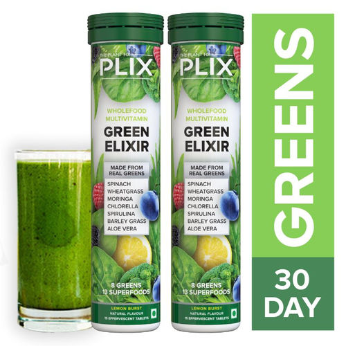 Plix Green Elixir Wholefood Multivitamin Effervescent Tablets Lemon Flavour Pack Of 2 Buy Plix Green Elixir Wholefood Multivitamin Effervescent Tablets Lemon Flavour Pack Of 2 Online At Best Price In India Nykaa
