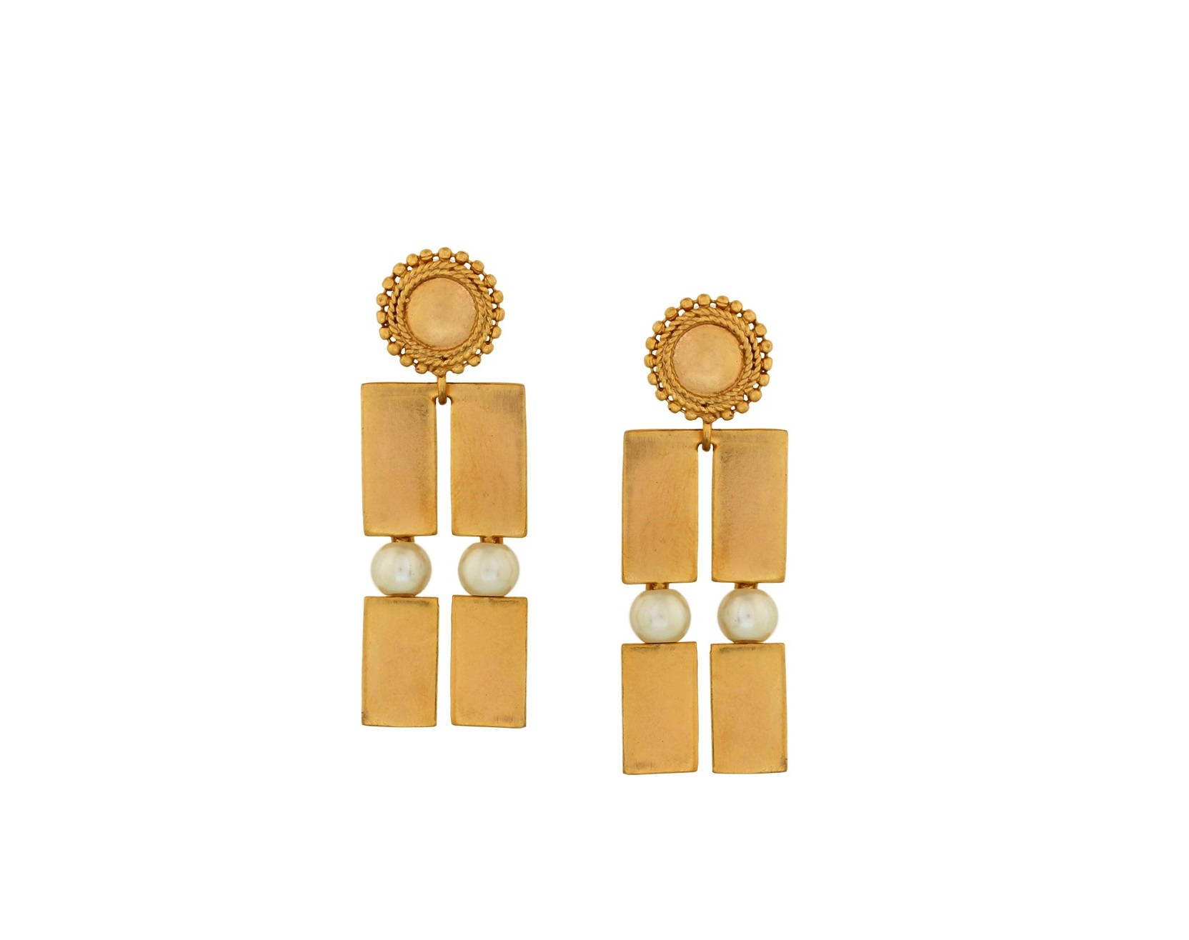 Suhani Pittie Gold Toned Brick & Pearl Stud Earrings