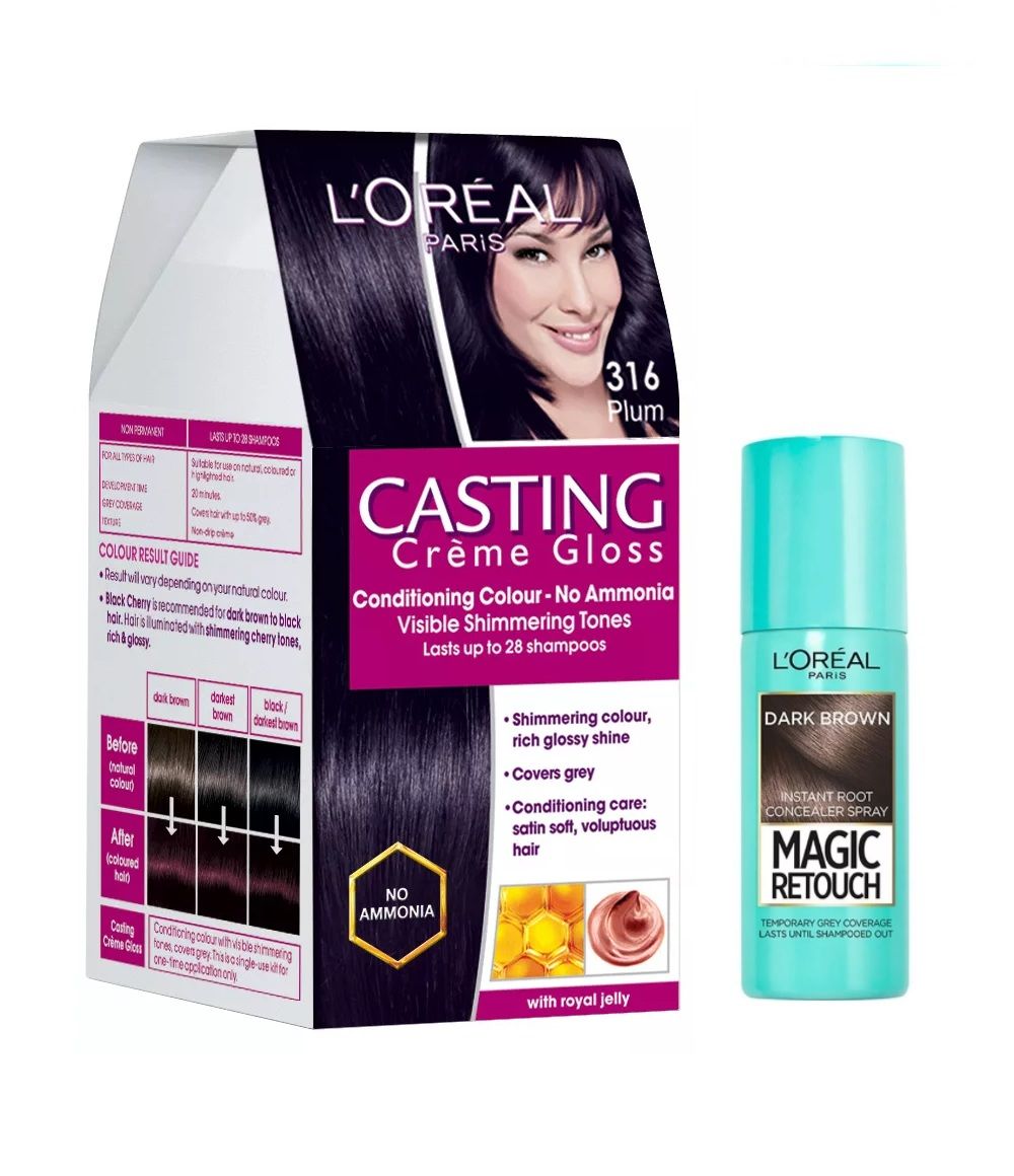 L'Oreal Paris Casting Creme Gloss Hair Color - 316 + Magic Retouch Instant Root Concealer - 2 Dark Brown