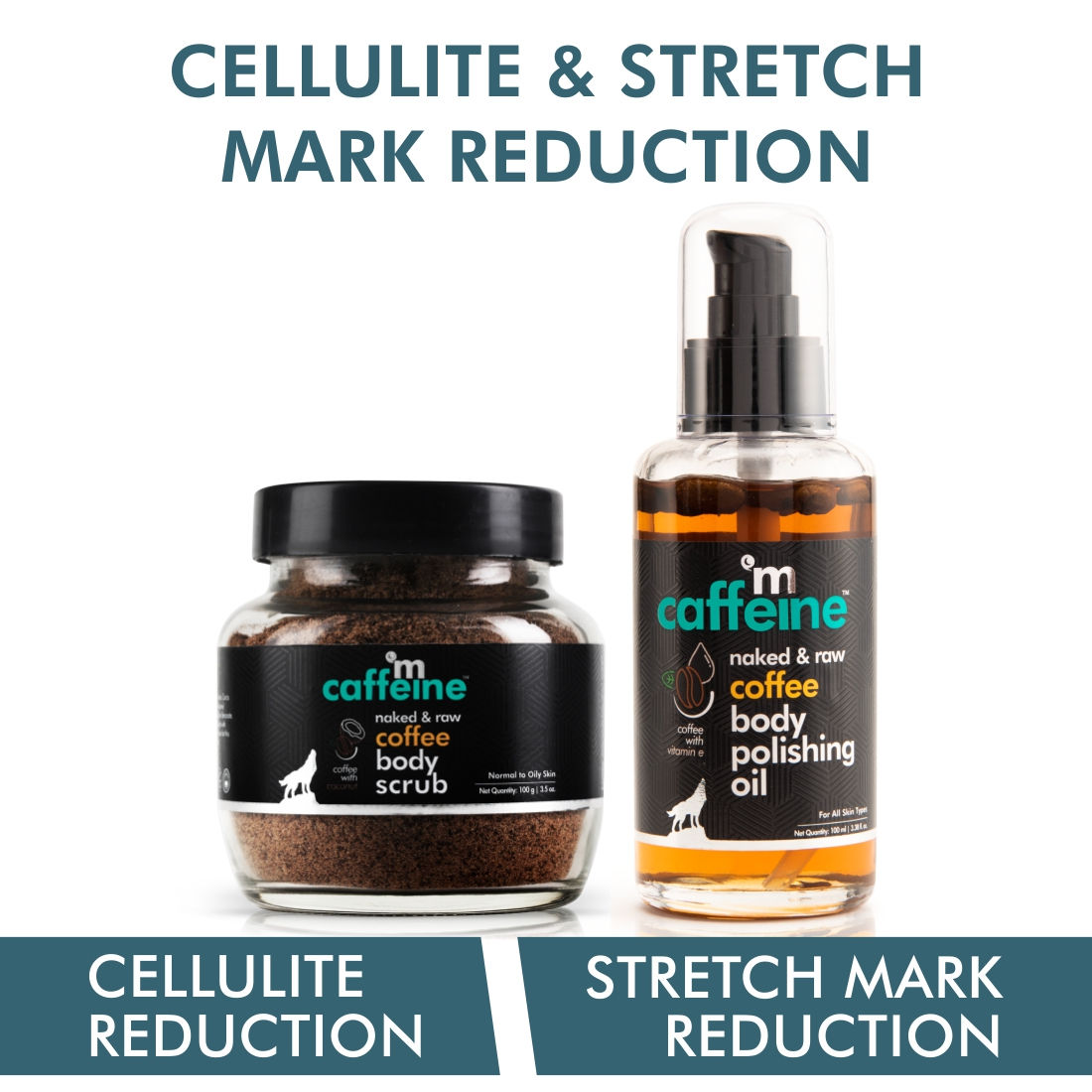 MCaffeine Cellulite & Stretch Mark Reduction Combo - Exfoliating Coffee Body Scrub & Body Massage Oil