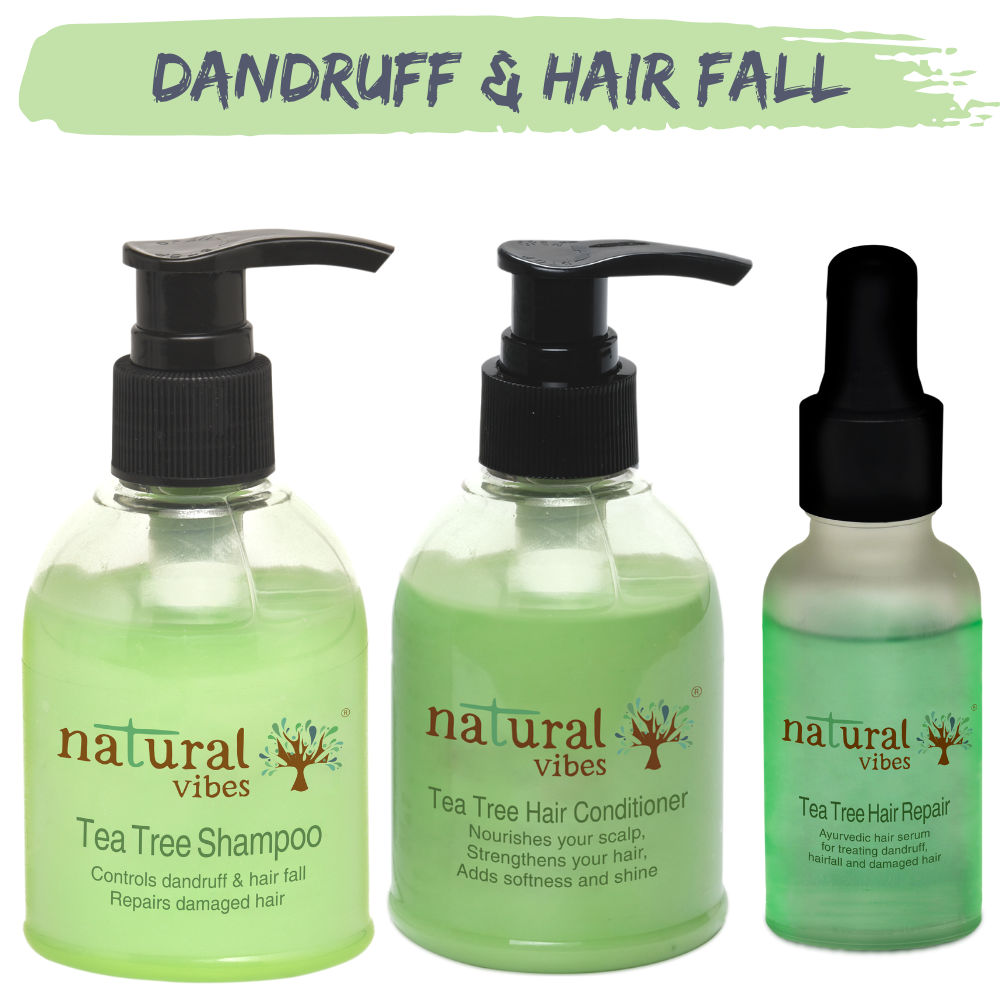 Natural Vibes Tea Tree Dandruff & Hair Fall Regime (Shampoo, Conditioner, Hair serum)