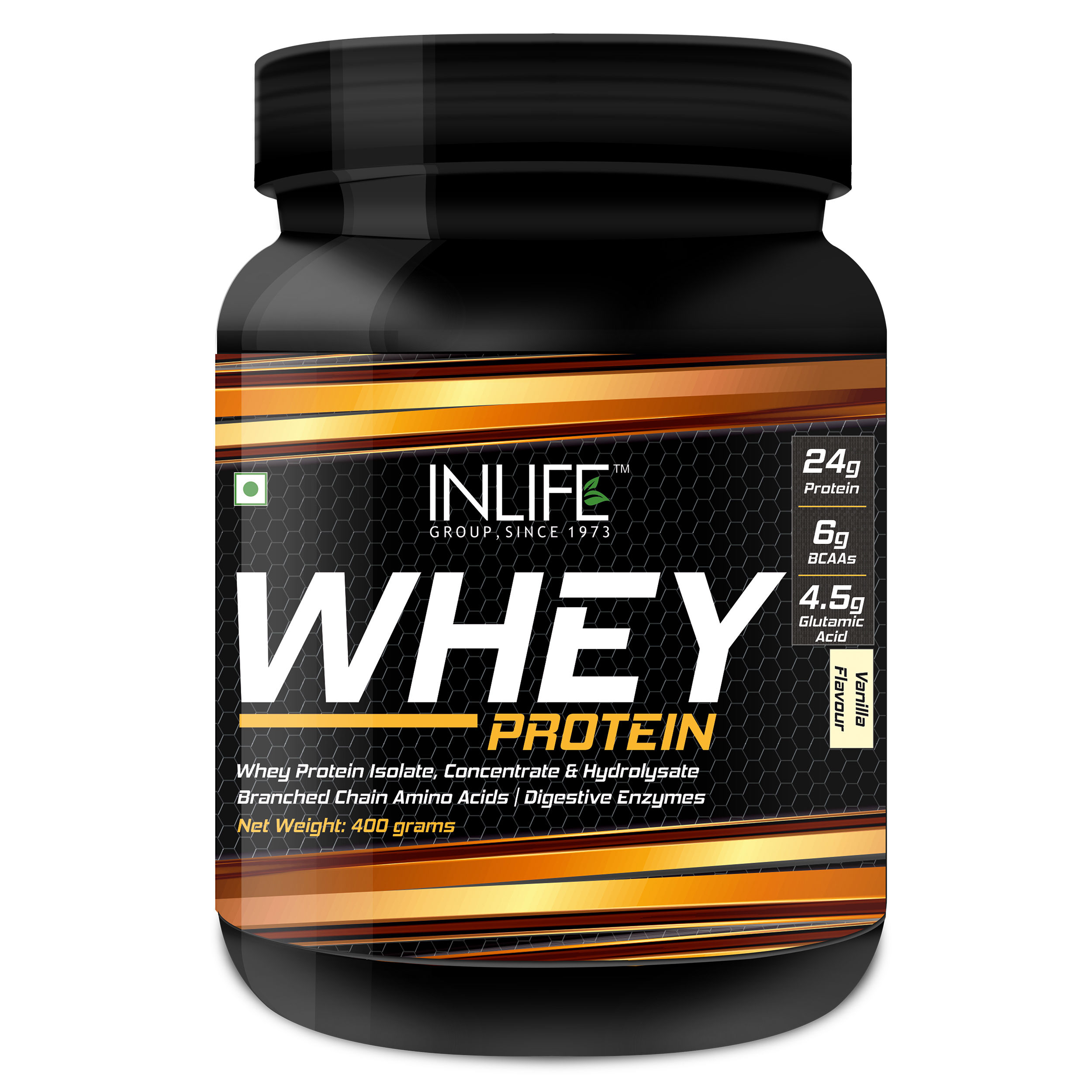 Inlife Whey Protein Powder With Isolate Concentrate Hydrolysate & Digestive Enzymes Vanilla 400gm