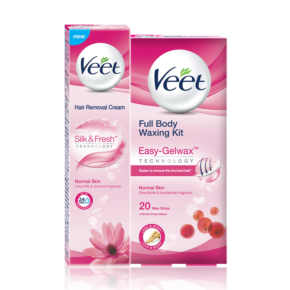 Veet Silk & Fresh Hair Removal Cream, Normal Skin - 100 g with Easy-Gelwax Technology Full Body Waxing Kit, Normal Skin - 20 strips, Friend Forever Combo
