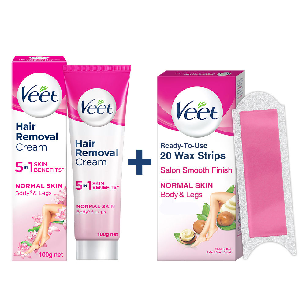 Veet Hair Removal Kit for Normal Skin - 20 Strips Arms/Legs + Cream: Buy  Veet Hair Removal Kit for Normal Skin - 20 Strips Arms/Legs + Cream Online  at Best Price in India | Nykaa